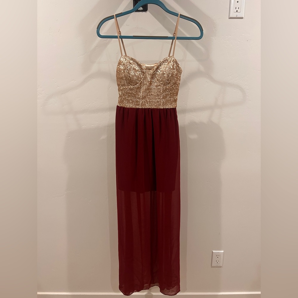 Windsor Gold and Burgundy High Low Dress